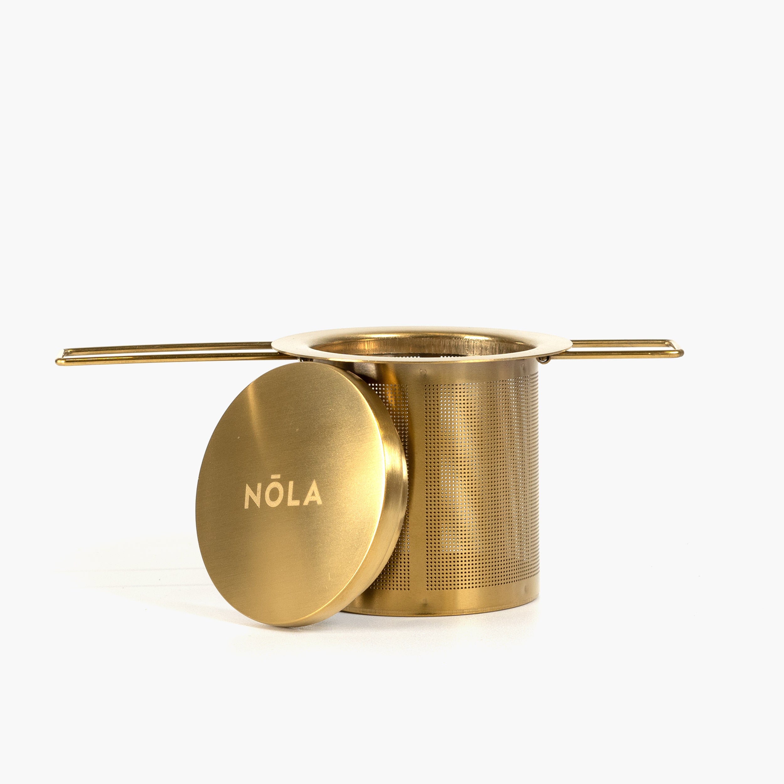 Einklappbares Tee-Sieb mit Deckel (gold)